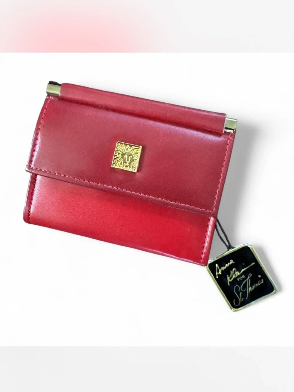 Vintage Anne Klein for St.Thomas Red leather trifold wallet and key holder bundl